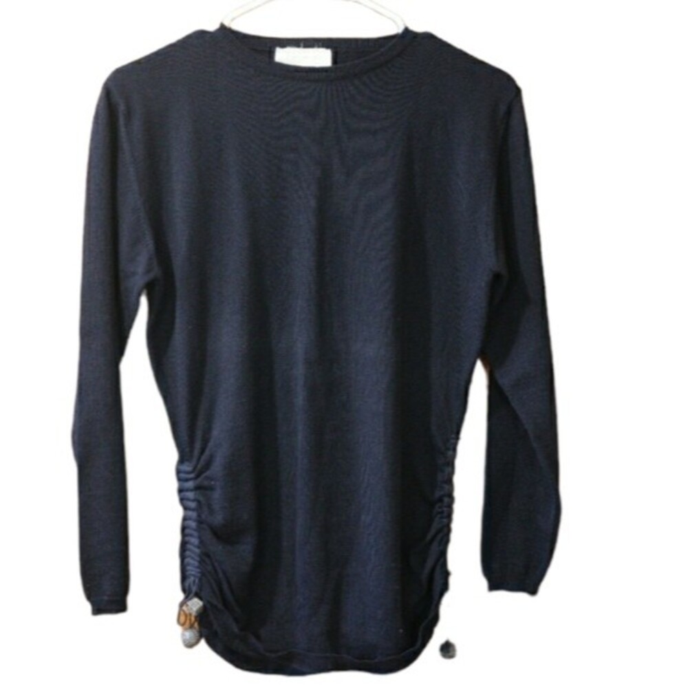 Miss Deanna Pour Toi Vintage Black Merino Wool Sweater Metal Bauble Details L
